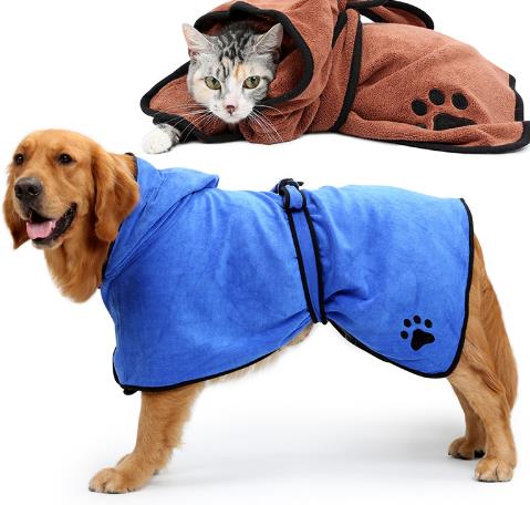 Dog Bathrobe Warm Dog Clothes Absorbent Pet Drying Towel Embroidery Paw Cat Hood Pet Bath Towel