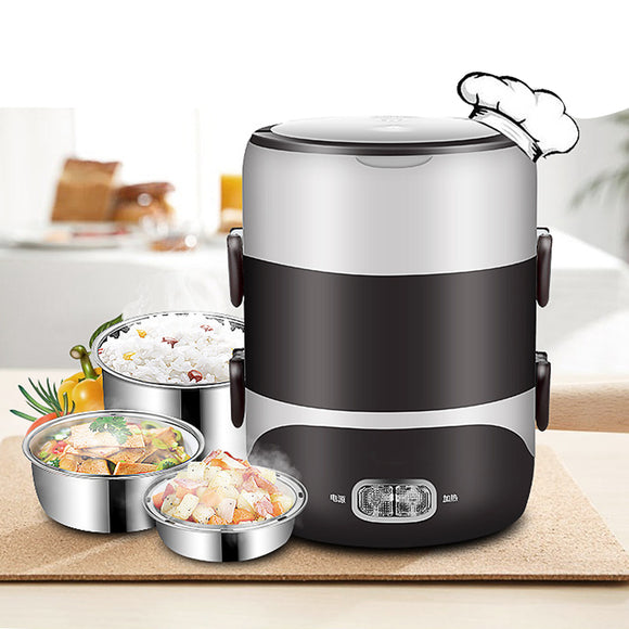 2.0L 3-Layers 220V Stainless Steel Electric Lunch Box Food Container Rice Cooker