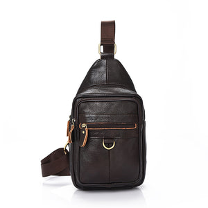 Men Genuine Lether Casual Crossbody Bag Business Chest Bag