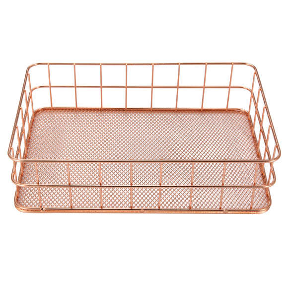 24X16X6cm Elegant Rose Gold Square Iron Desktop Storage Case Organizer for Office Home