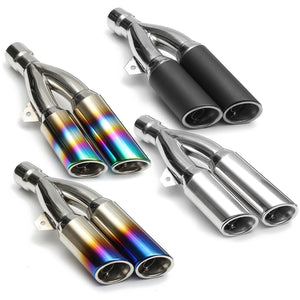 38mm-51mm Muffler Exhaust Tailpipe Double Twin Tip Steel Motorcycle Universal