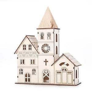 LED Light Tabletop Christmas Wooden Church Decoration Gifts Plywood DIY Toys