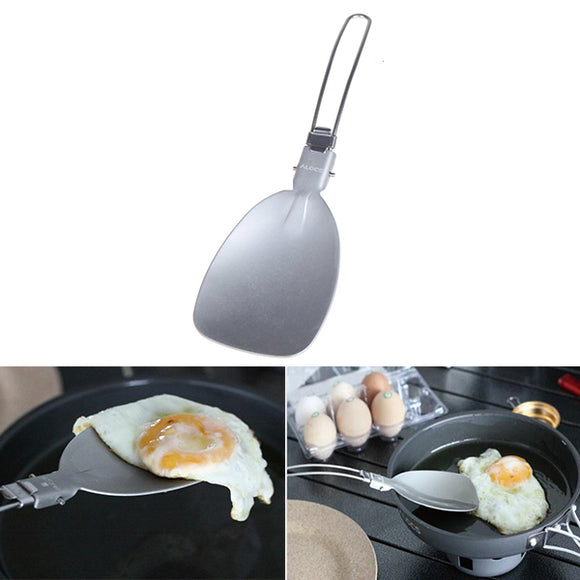 Alocs Portable Folding Pan Cake Turner Picnic Food Rice Spoon Ladle Stainless Steel Aluminum