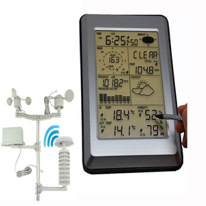 Professional Wireless Weather Station Touch Panel Therm Humidity Rain Wind Pressure PC Data Solar Power Weather Center