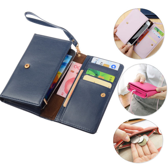 Woman Portable Card Slots Multifunctional Earphone Port Wallet Bag for Phone under 5.5 inches