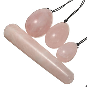 3Pcs Natural Rose Quartz Yoni Egg Kegel Exercise 100mm Massage Stick Manual Massager