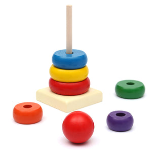 Kids Baby Toy Wooden Stacking Ring Tower Educational Toys Rainbow Stack Up Play