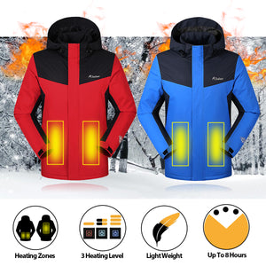 Unisex Electric Heatable Heating Jacket Winter Hooded Motorcycle Outdoor Camping Thermal Riding Coat