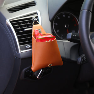 Leather Car Air Vent Storage Bag Phone Holder Sundries Storage Bucket Multifuctional Pocket Pouch