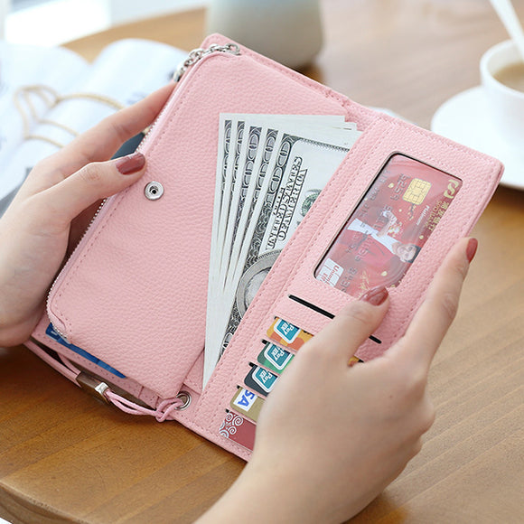 Stylish PU Leather 12 Card Slots Candy Color Long Wallet Purse For Women