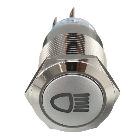 12V 19mm Silver Metal LED Push Button ON OFF Latching Switch Light Symbol