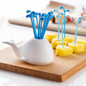 Cute White Dolphin Spray Fruit Fork Set 16PCS Creative Animal Fruit Fork