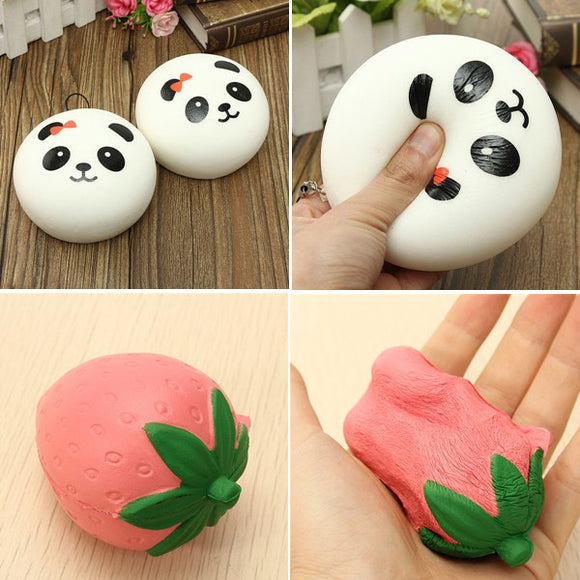 4PCS Squishy Panda Bun Strawberry Slow Rising Cute Collection Gift Phone Bag Strap Decor Toy