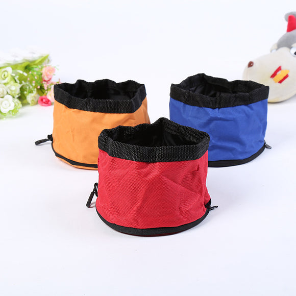 Foldable Oxford Cloth Dog Bowl Travel Outdoors Portable Dog Food Water Feeder Drinker Waterproof Dish Dispenser Zippered Bag