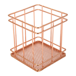 9x9x9.5cm Elegant Rose Gold Square Iron Desktop Storage Case Organizer for Office Home