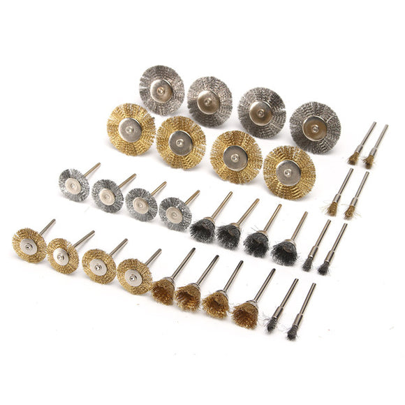 32pcs Brass Steel Wire Polishing Brushes Set Polishing Wheels Kit For Rotary Tools