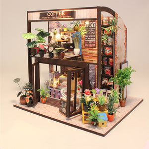 Hoomeda M027 Coffee House DIY Dollhouse With Music Motor Cover Light Miniature Model Toy Gift