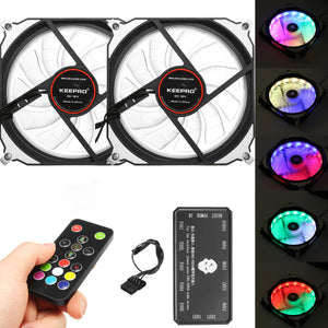 2Pcs RGB LED 366 Modes Quiet Computer Case PC Cooling Fan 120mm+Remote Control DC 12 V