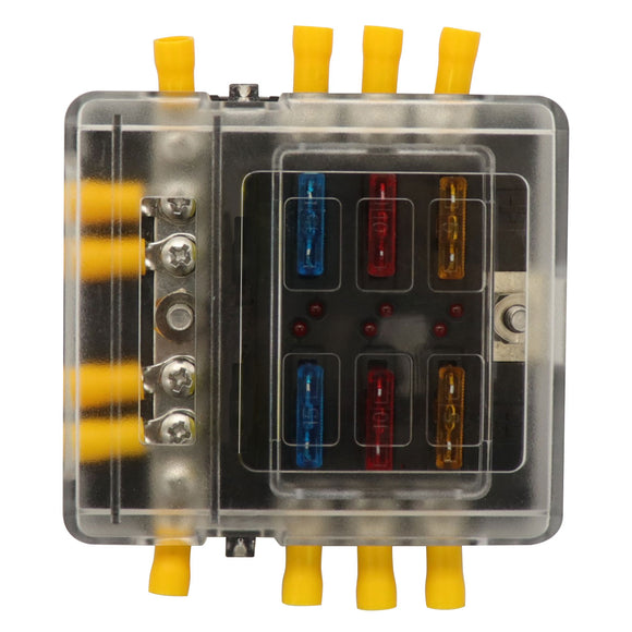 6 Way Car Marine Waterproof Fuse Box Block Holder with LED Indicator For 12V 24V