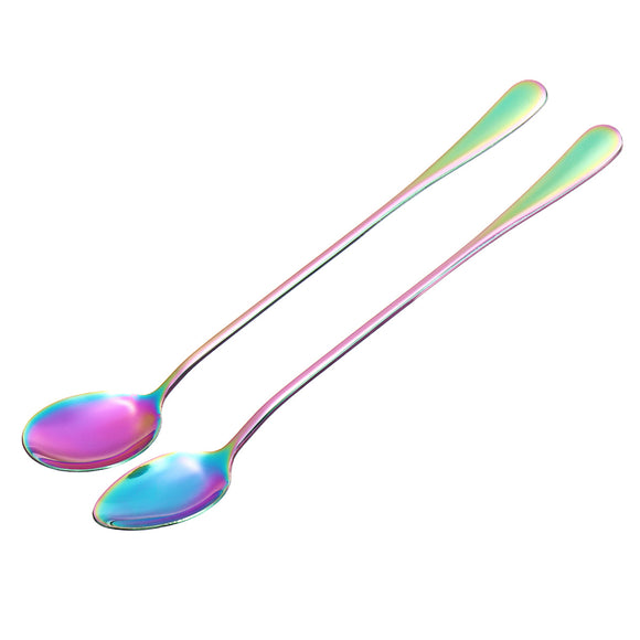 Stainless Steel Colorful Rainbow Long Handle Spoon Tea Coffee Ice Cream Spoon Tableware Craft