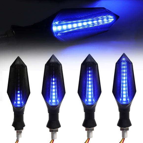 2pcs Smoked Motorcycle Blue LED Turn Signal Lamp Sequential Flowing Indicator Lights