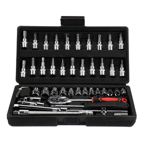 46pcs Assorted Socket Set Ratchet Tools Kit Torque Wrench Sets Maintenance W/ Box