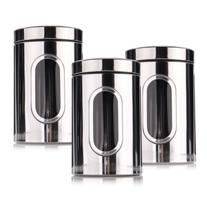 3Pcs Stainless Steel Tea Coffee Sugar Canisters Kitchen Storage Container