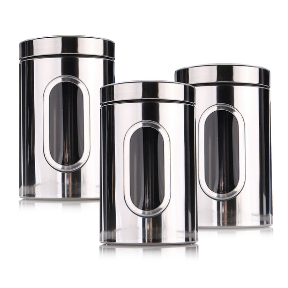 3Pcs Stainless Steel Tea Coffee Sugar Canisters Kitchen Storage Container