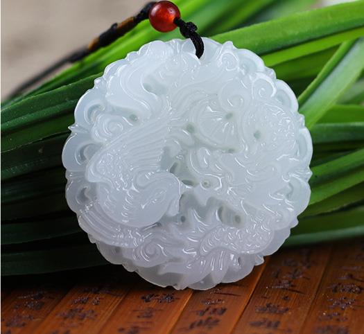 White Jade Dragon Phoenix Tibet Buddhist Lucky Pendant Charm