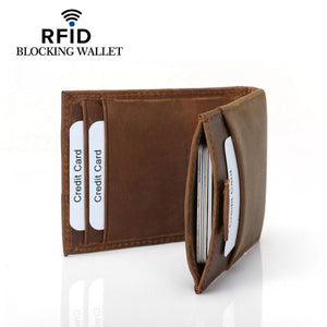 Genuine Leather RFID Antimagnetic Card Holder Cash Slip Wallet