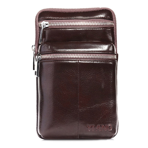 Men Genuine Leather 7 Inch Phone Bag Casual Waist Bag Multi-functional Crossbody Bag