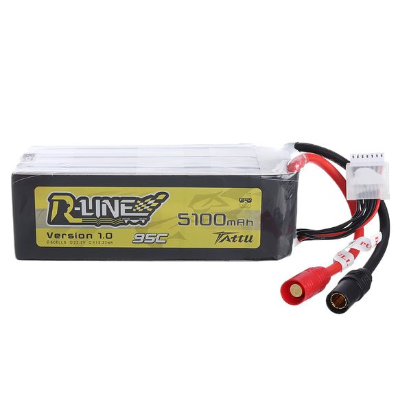 TATTU R-LINE 1.0 22.2V 5100mAh 95/190C 6S Lipo Battery AS150 Plug for FPV Racing