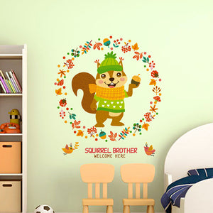 Children Cartoon Squirrel Wall Stickers Room Decor Kids Room Removable Window Glass Stickers