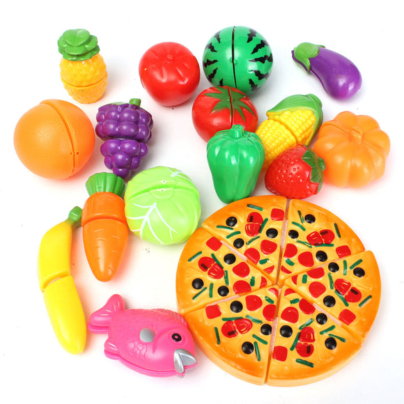 Kids Baby 19pcs a Set Funny Mini Simulation Kitchen Food Play Safety Toys Pizza Cutting Vegetable