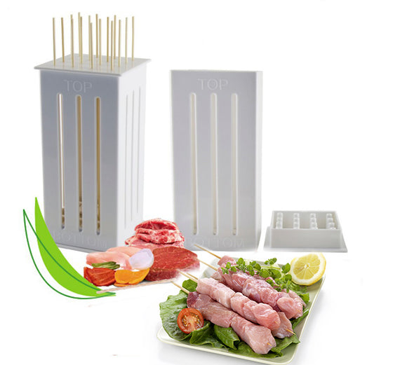 16 Holes DIY BBQ Slicer Box Food Meat Vegetable Slicer Box Portable Barbecue Grill Kebab Tool