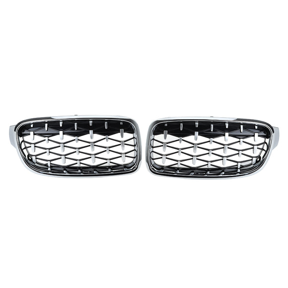 2PCS Front Kidney Grill Grille Diamond Chrome For BMW 3 Series F30 F35 F80 2011-2019