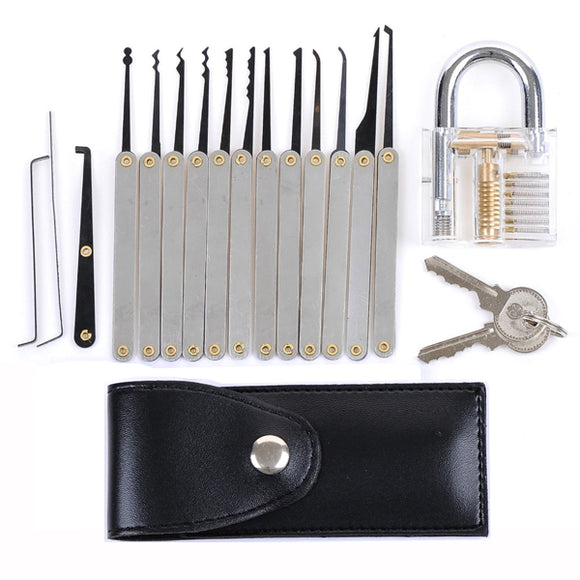 DANIU Transparent Practice Padlock with 12pcs Unlocking Lock Pick Set Key Extractor Tool Lock