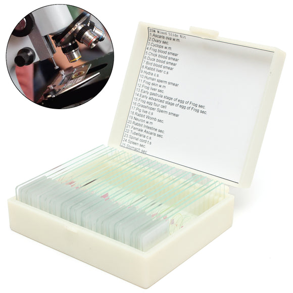 25Pcs Glass Prepared Basic Science Microscope Slides Sample Biology Pathology