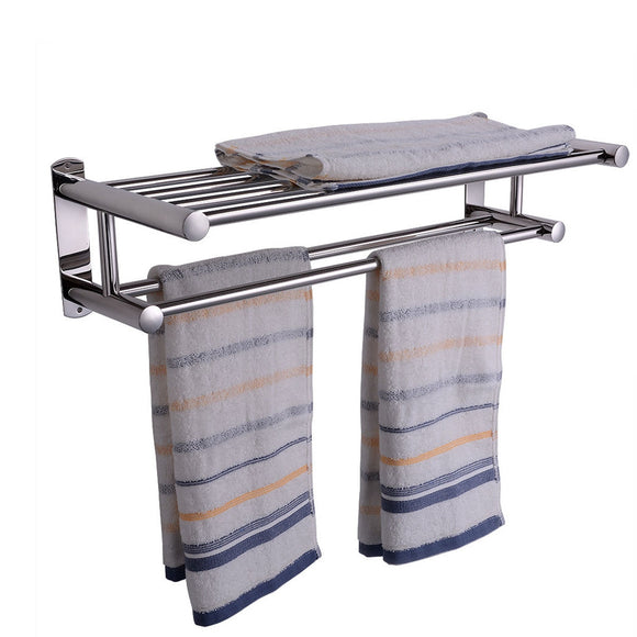 Double Chrome Wall Mounted Bathroom Towel Rack Stainless Steel Holder