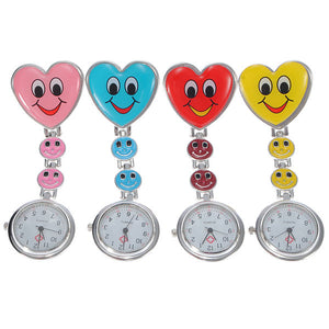 Cartoon Heart Smile Face Nurse Watch Clip On Fob Brooch Hanging Pocket Watch