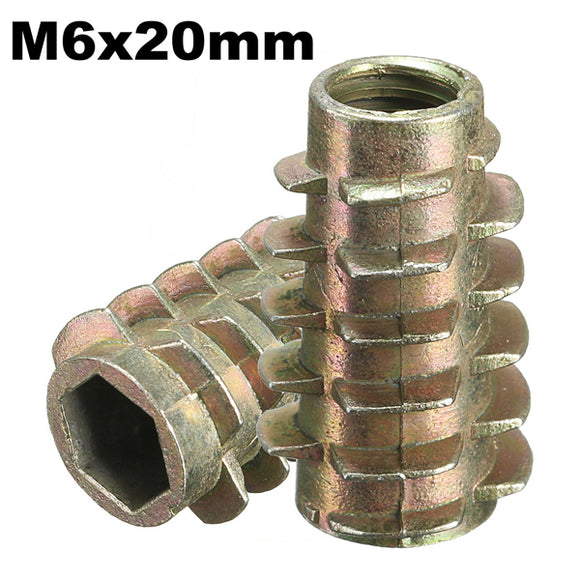 5Pcs M6x20mm Hex Drive Screw In Threaded Insert For Wood Type E