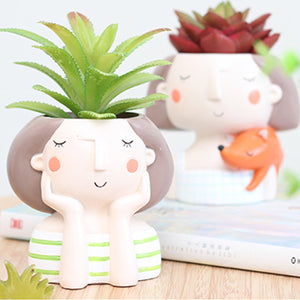 Succulent Plant Pot Cute Girl Flower Planter Creat Design Home Garden Decorations