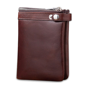 Men Genuine Leather Black Brown Vintage Zipper Wallet Cool Bi-fold Wallet