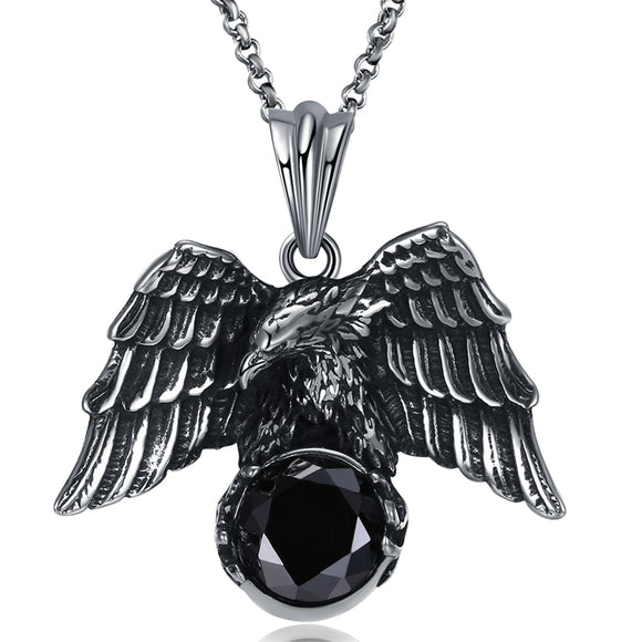 Men's Jewelry Punk Stainless Steel Pendant Necklace Trendy Eagle Zirconia Sweater Chain