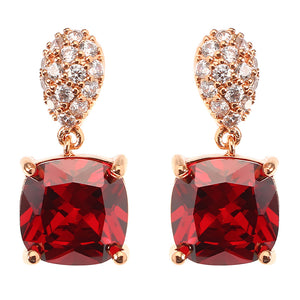 JASSY Siam Red Gemstone Rose Gold Plated Micro Inlay White Zircon Ear Stud Women Earrings Gift