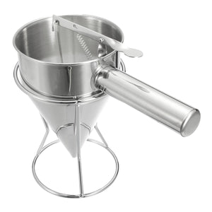 Stainless Steel Donut Cup Cake Waffle Batter Funnel Pan Cake Dispenser with Rack