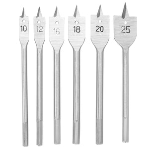 Drillpro 6pcs 10-25mm Flat Spade Drill Bit Hex Shank Woodworking Spade Drill Bit Hole Cutter