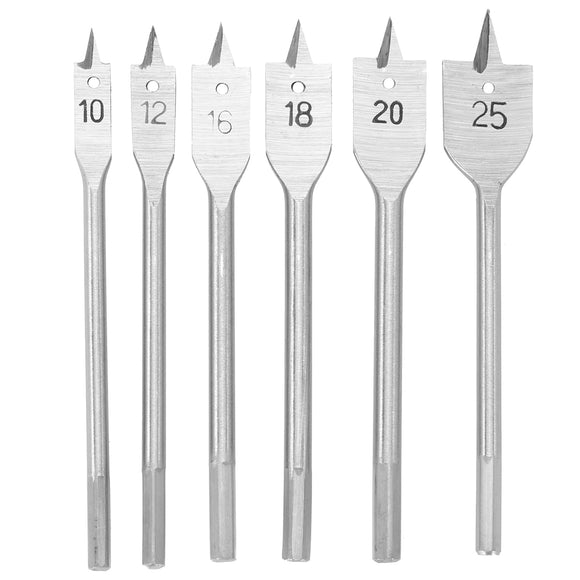 Drillpro 6pcs 10-25mm Flat Spade Drill Bit Hex Shank Woodworking Spade Drill Bit Hole Cutter