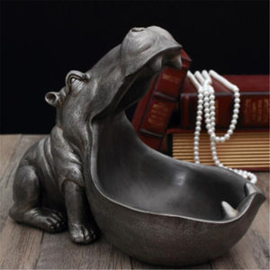 Hippopotamus Statue Resin Ornaments Snack Key Storage Table Home Office Art Decorations