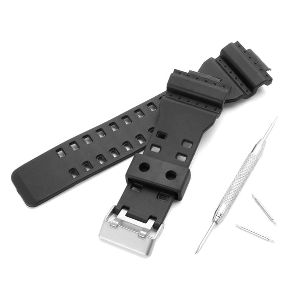 Replacement 16mm Rubber Black Watch Band for CASIO GA-100 G-Shock GA-120/300 With Buckle Repair Tool